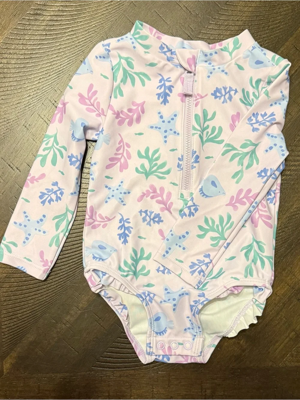 Long-Sleeve Baby One-Piece Swimsuit in Pastel Sea Print